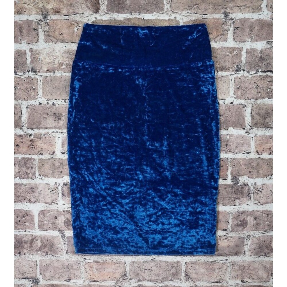 LuLaRoe Elegant Cassie Skirt Womens S Blue Velvet Pencil Holiday Mod Whimsigoth